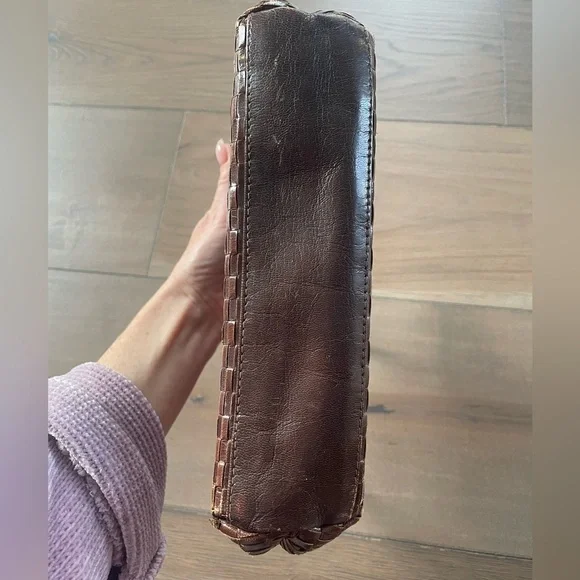 Vintage Fendi Brown Leather Woven Crossbody Bag - Picture 5 of 9